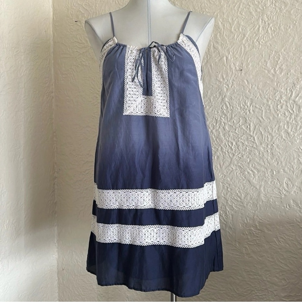 NWT BCBG MaxAzria Vala Blue Ombré White Crochet Lace Trapeze Dress